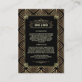 Art Deco Black Gold Gatsby Wedding 1920 - Gegevens Informatiekaartje (Voorkant)