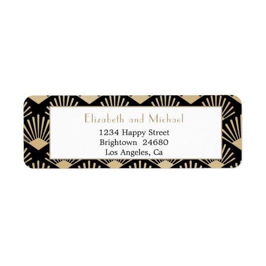 Art Deco Black Gold  Gatsby Wedding Etiket (Voorkant)