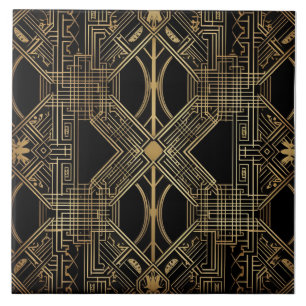 Art Deco, Black Gold, Geometric Pattern Tegeltje