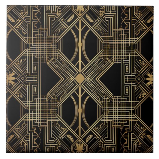 Art Deco, Black Gold, Geometric Pattern Tegeltje (Voorkant)