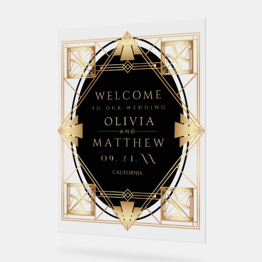 Art Deco Black Gold Geometric Wedding  Acryl Bord (Hoek)