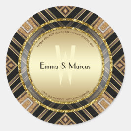 Art Deco Black Gold Geometry Wedding Special Event Ronde Sticker
