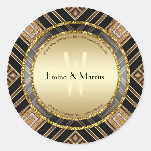 Art Deco Black Gold Geometry Wedding Special Event Ronde Sticker (Voorkant)