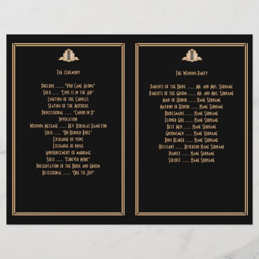 Art Deco Black Gold Great Gatsby Wedding Programs (Achterkant)