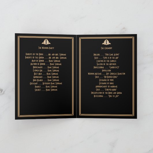 Art Deco Black Gold Great Gatsby Wedding Programs Programma (Binnen)