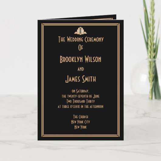 Art Deco Black Gold Great Gatsby Wedding Programs Programma (Voorkant)