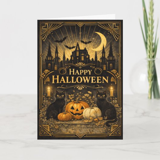 Art Deco Black Gold Halloween Kaart (Voorkant)