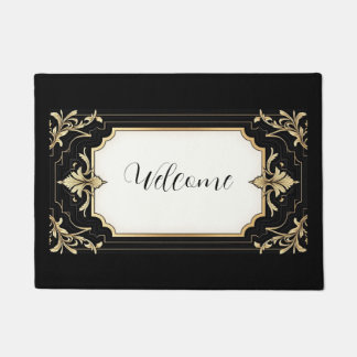 Art Deco Black & Gold Ornate Frame Area Rug Deurmat