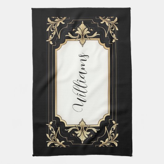 Art Deco Black & Gold Ornate Frame Theedoek (Verticaal)