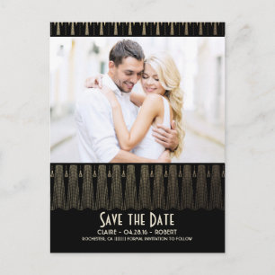 Art Deco  Black Gold Photo Save the Date Aankondigingskaart