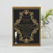 Art Deco Black Gold Royal Brunch & Bubble Invitati Kaart (Staand voorkant)