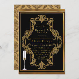 Art Deco Black Gold Royal Brunch & Bubble Invitati Kaart