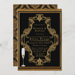 Art Deco Black Gold Royal Brunch & Bubble Kaart