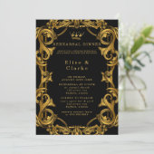 Art Deco Black Gold Royal Rehearsal Dinner Kaart (Staand voorkant)