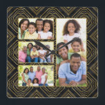 Art Deco Black Gold Voeg je familie fotocollage to Vierkante Klok<br><div class="desc">Met de gouden en zwarte instagramstijl werd het patroon van de familiefilm collage deco vergroot. Er zijn 4 foto's die je kunt veranderen in je eigen familiefoto's. Drie van hen zijn landschapsstijl die hen perfect maakt voor uitgebreide familiefoto's. Zwart en goud in de jaren '20, die een kunstdeco Gatsby-ontwerp van...</div>