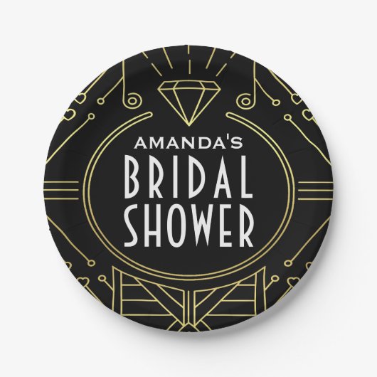 Art Deco  Black Gold Vrijgezellenfeest Borden Papieren Bordje (Voorkant)