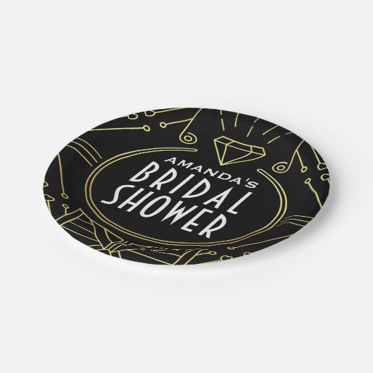 Art Deco  Black Gold Vrijgezellenfeest Borden Papieren Bordje (Gekanteld)