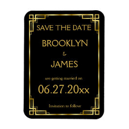Art Deco Black Gold Wedding Save the Date Magnet Magneet