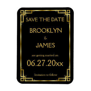 Art Deco Black Gold Wedding Save the Date Magnet Magneet