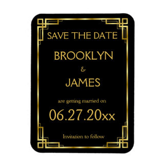 Art Deco Black Gold Wedding Save the Date Magnet Magneet