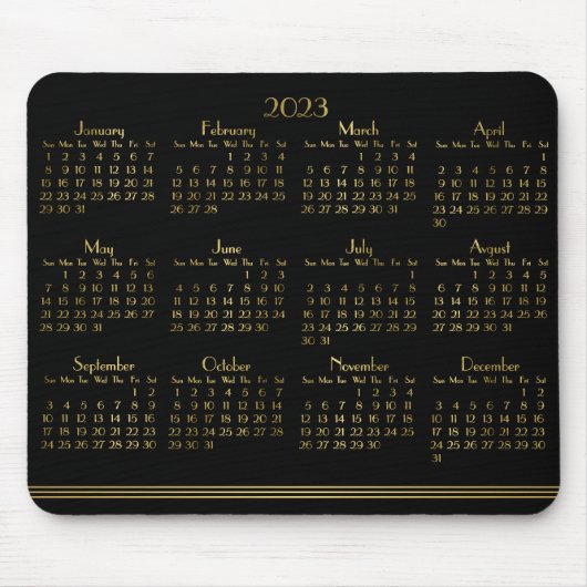 Art Deco Black Gold Yarly Calendar 2023 Muismat (Voorkant)