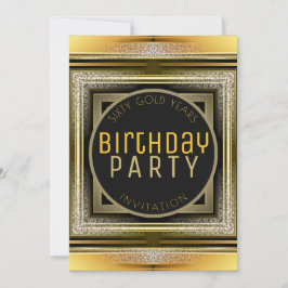 Art Deco Black Golden 60th Birthday Party Invite Kaart