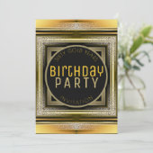 Art Deco Black Golden 60th Birthday Party Invite Kaart (Staand voorkant)