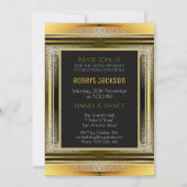 Art Deco Black Golden 60th Birthday Party Invite Kaart (Achterkant)