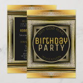 Art Deco Black Golden 60th Birthday Party Invite Kaart (Voorkant / Achterkant)