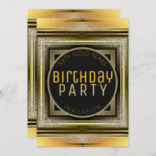 Art Deco Black Golden 60th Birthday Party Invite Kaart