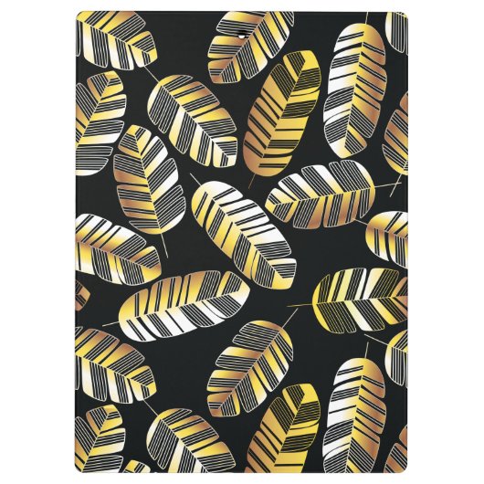 Art Deco Black Golden Feather Leaf Klembord (Achterkant)
