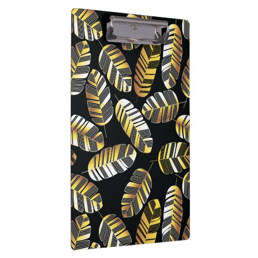Art Deco Black Golden Feather Leaf Klembord (Rechts)