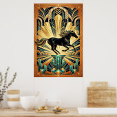 Art Deco Black Horse Cactus Palace Gold Teal Poste Poster (Keuken)