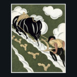 ART DECO BLACK HORSE: FIJT Poster<br><div class="desc">Een verbluffend en verfijnd kunstdeco-poster uit 1935, opgericht om een Franse wijnonderneming te promoten. Kunst deco paarden komen niet adembenemender dan dit. Het is uitgevoerd in groen, wit, zwart en crème en toont een krachtig, schitterend zwart ploegpaard dat naar voren stroomt om de ploeg te slepen terwijl de boer achter...</div>