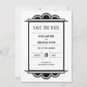 Art Deco Black Lijst White Save the Date Kaart (Voorkant)