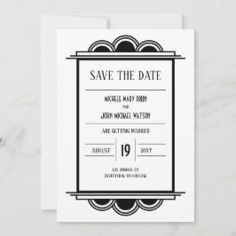 Art Deco Black Lijst White Save the Date Kaart