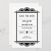 Art Deco Black Lijst White Save the Date Kaart (Voorkant / Achterkant)