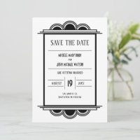 Art Deco Black Lijst White Save the Date Kaart