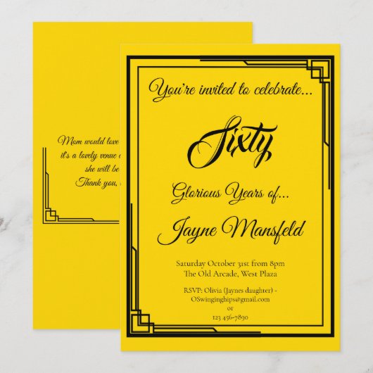 Art Deco Black op uitnodiging voor een gouden verj (Voorkant / Achterkant)