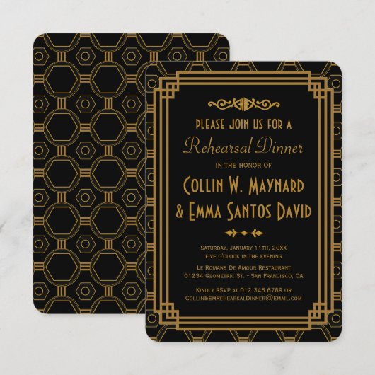 Art Deco Black repetitie diner uitnodigingen (Voorkant / Achterkant)
