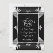 Art Deco Black Silver Chrome Birthday Party Kaart (Voorkant)