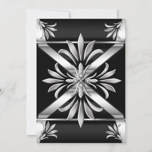 Art Deco Black Silver Chrome Birthday Party Kaart (Achterkant)