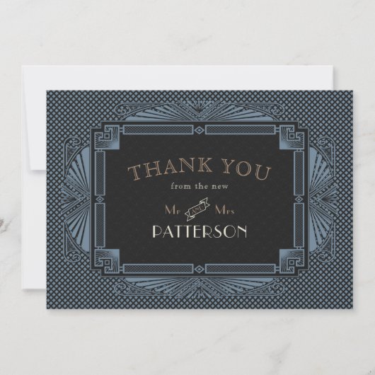 Art Deco  Black Steel Blue Bedankkaart (Voorkant)