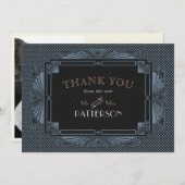 Art Deco  Black Steel Blue Bedankkaart (Voorkant / Achterkant)