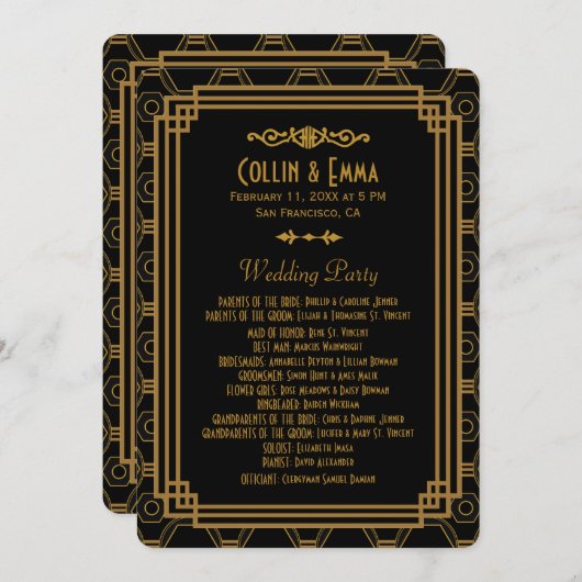 Art Deco Black Trouwprogramma's Programmakaart (Voorkant / Achterkant)