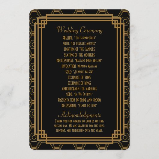 Art Deco Black Trouwprogramma's Programmakaart (Achterkant)