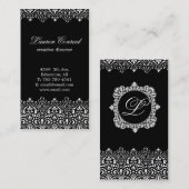 Art Deco Black Verticaal Visitekaartje met Monogra (Voorkant / Achterkant)