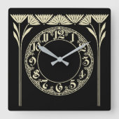 Art Deco Black Vierkante Klok (Voorkant)