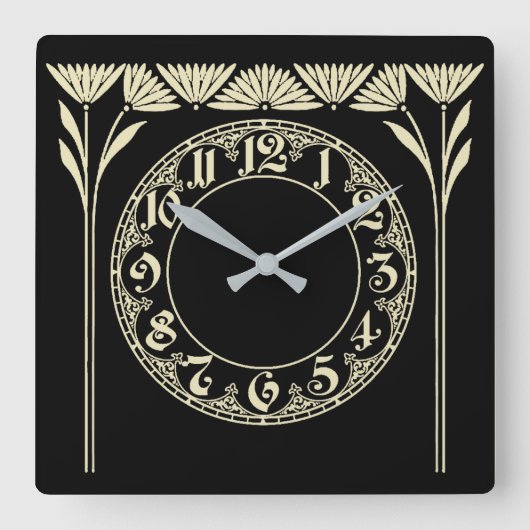Art Deco Black Vierkante Klok (Voorkant)