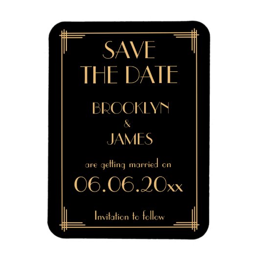 Art Deco Black Wedding Save the Date Magnet Magneet (Verticaal)